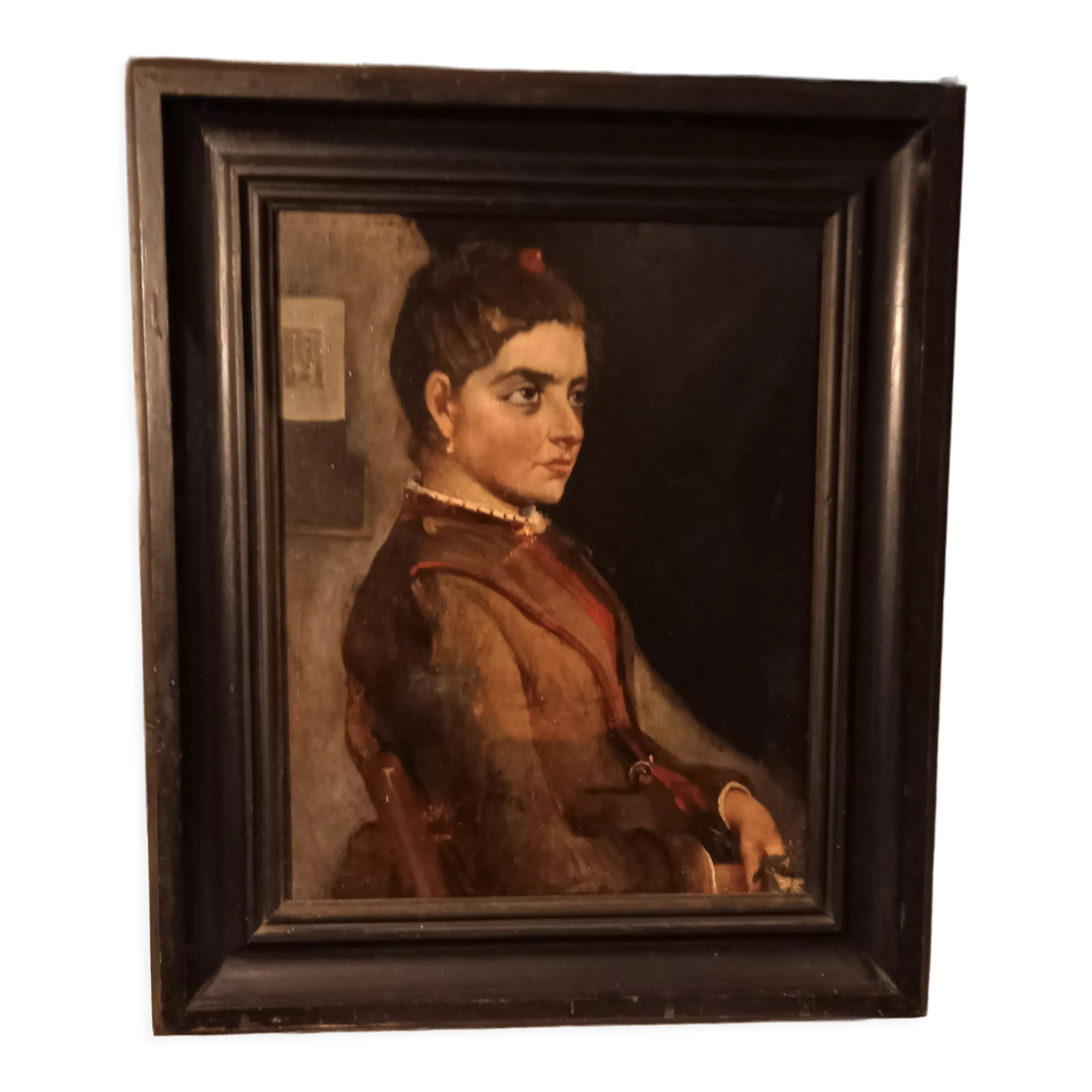 Old portrait, oil on canvas, portrait of a woman, late nineteenth century