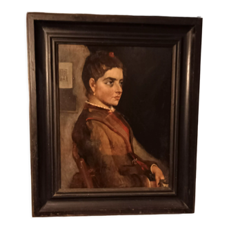 Old portrait, oil on canvas, portrait of a woman, late nineteenth century