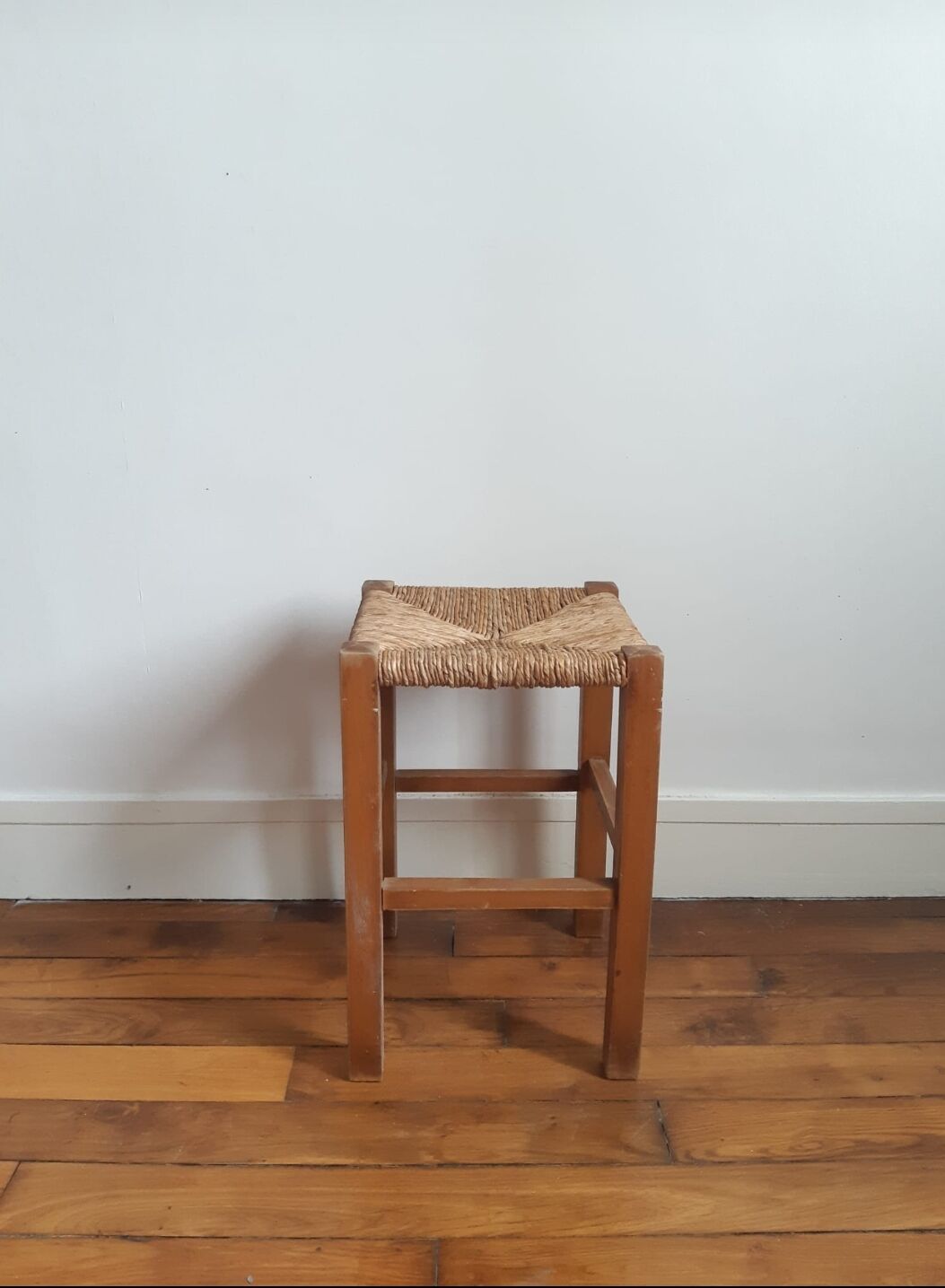 Wooden and straw stool