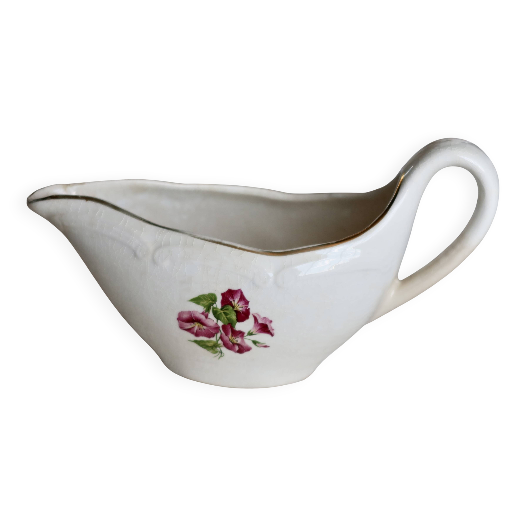 Vintage earthenware sauceboat – Moulin des Loups – Floral pattern