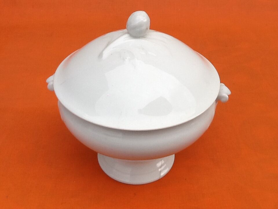Soupière ancienne   Porcelaine blanche à décor de feuilles de chêne
