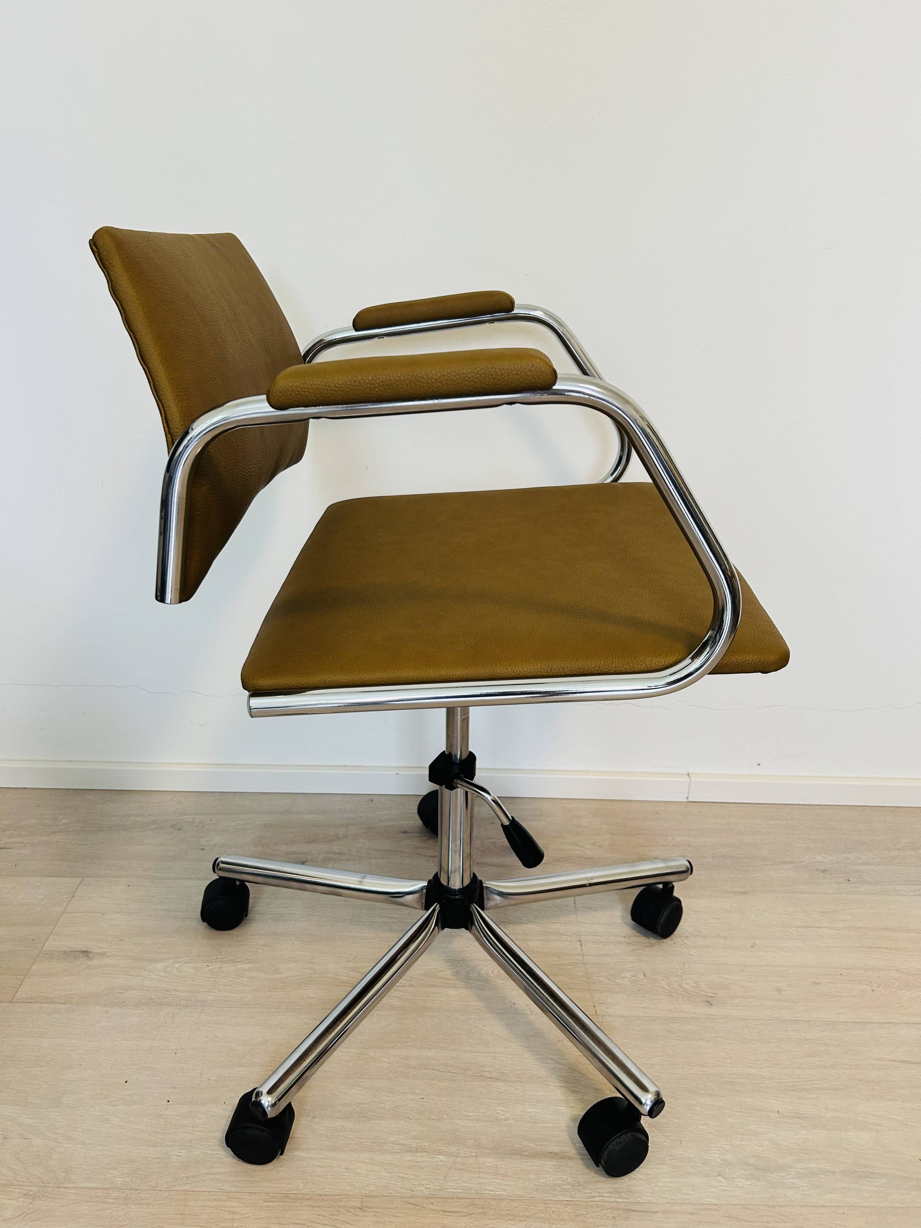 Vintage Mustard Office Arm Chair on Chrome Base from Kovona Model K-380