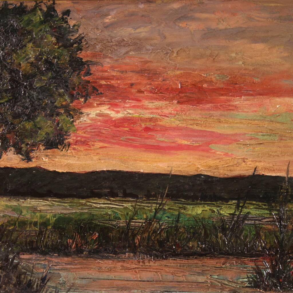 Peinture de paysage signée F. Rontini, années 1940.