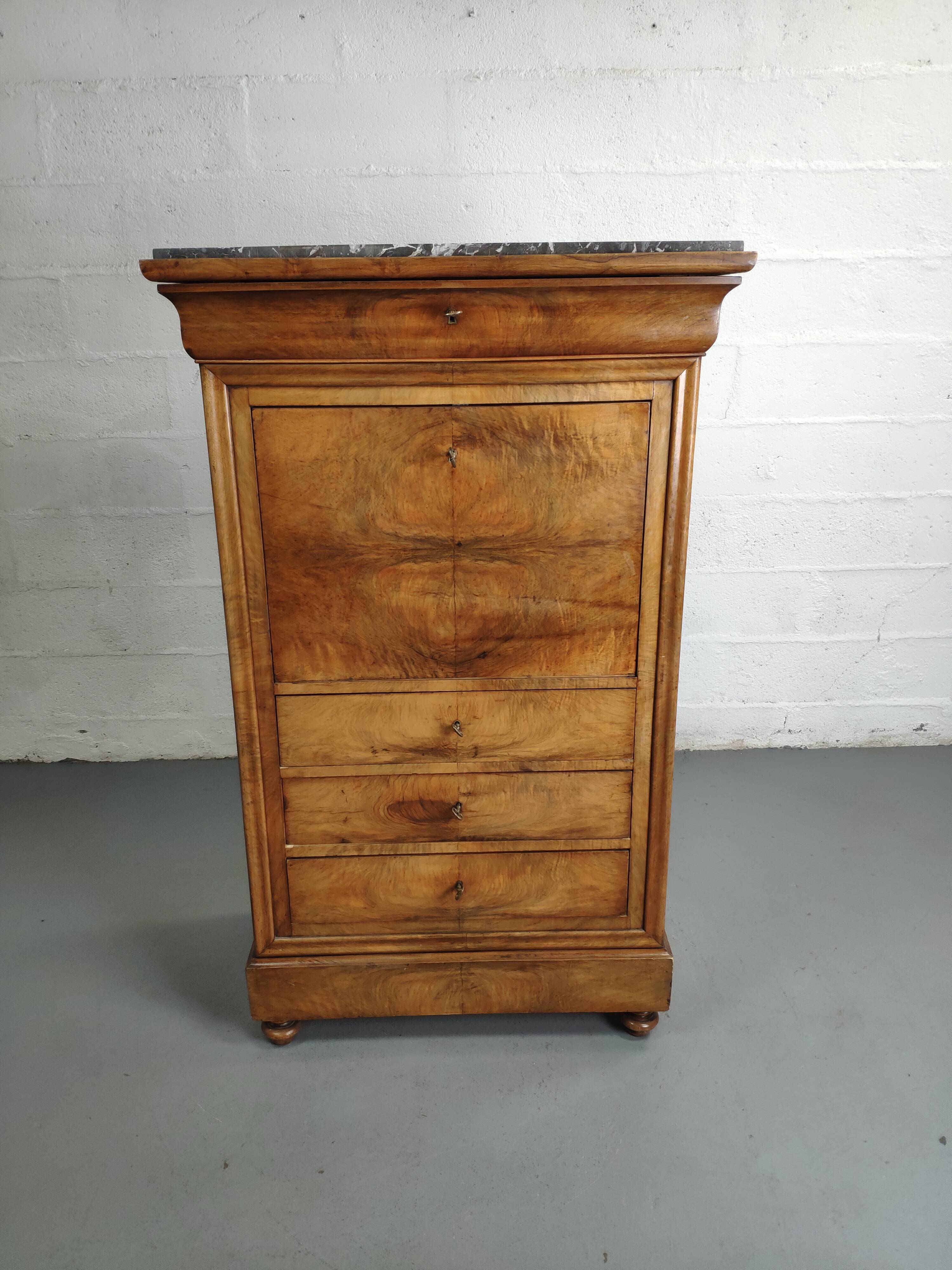 Secretary style Louis Philippe in walnut bramble