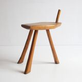 Brutalist tripod stool in carved wood, 1950s