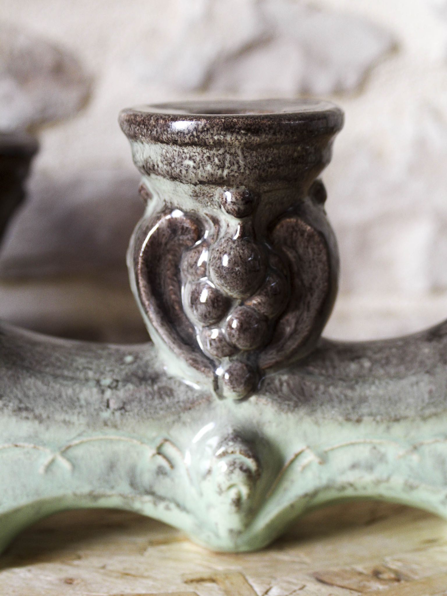 Pair of candlesticks 3 arms in glazed ceramic