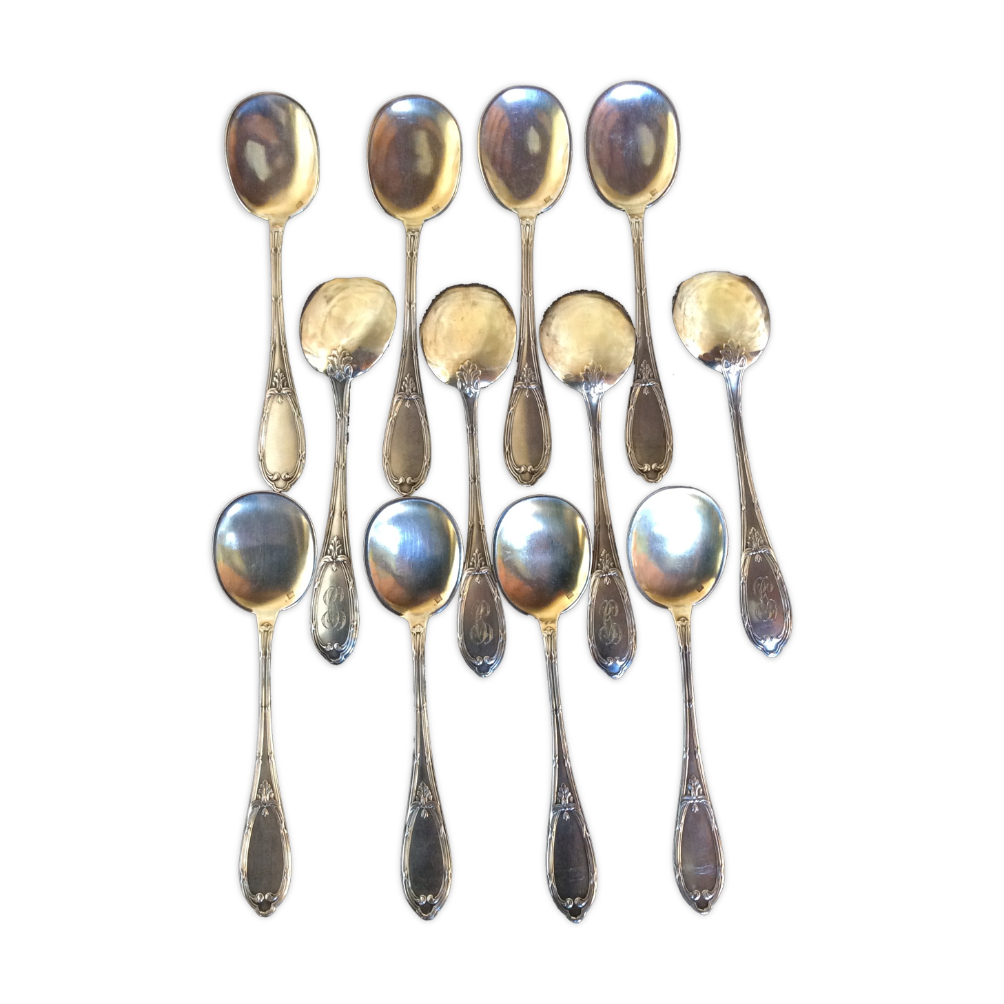 12 silver metal spoons, ice spoons