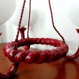 Chandelier in burgundy ceramic and white opaline