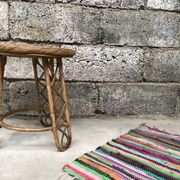 Bamboo stool 50s Decoration natural wood rattan wicker Vintage Plant Door