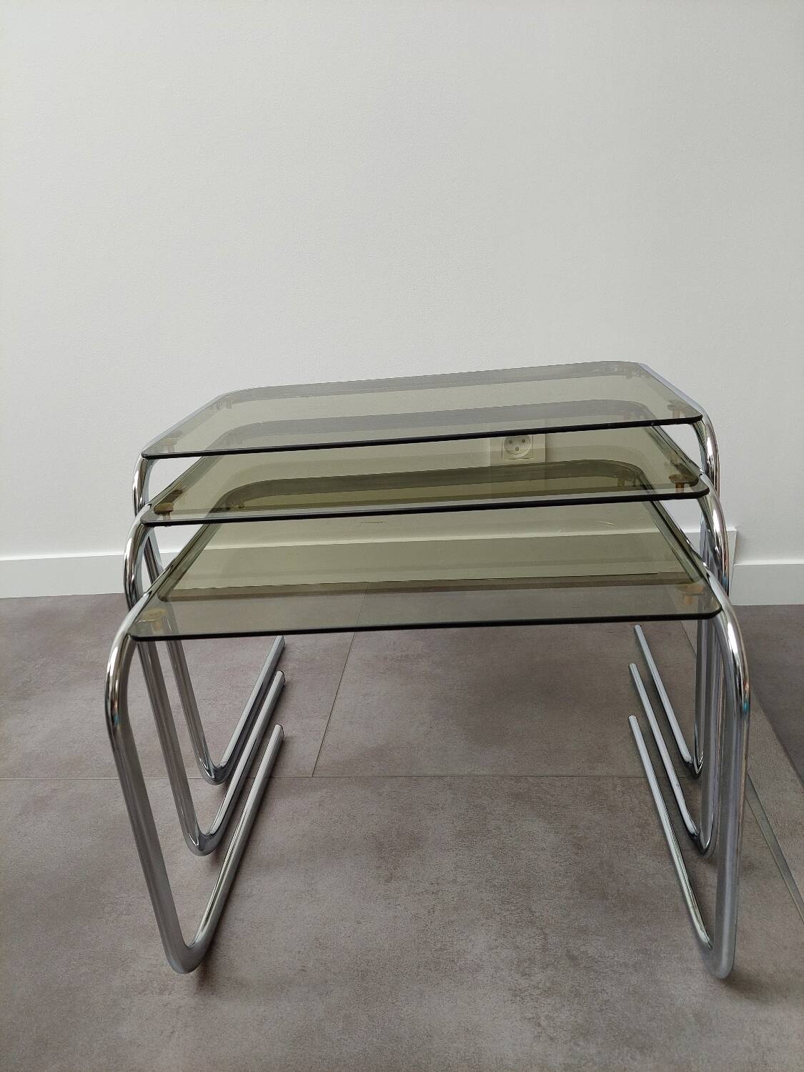 Chrome and Smoked Glass Nesting Tables