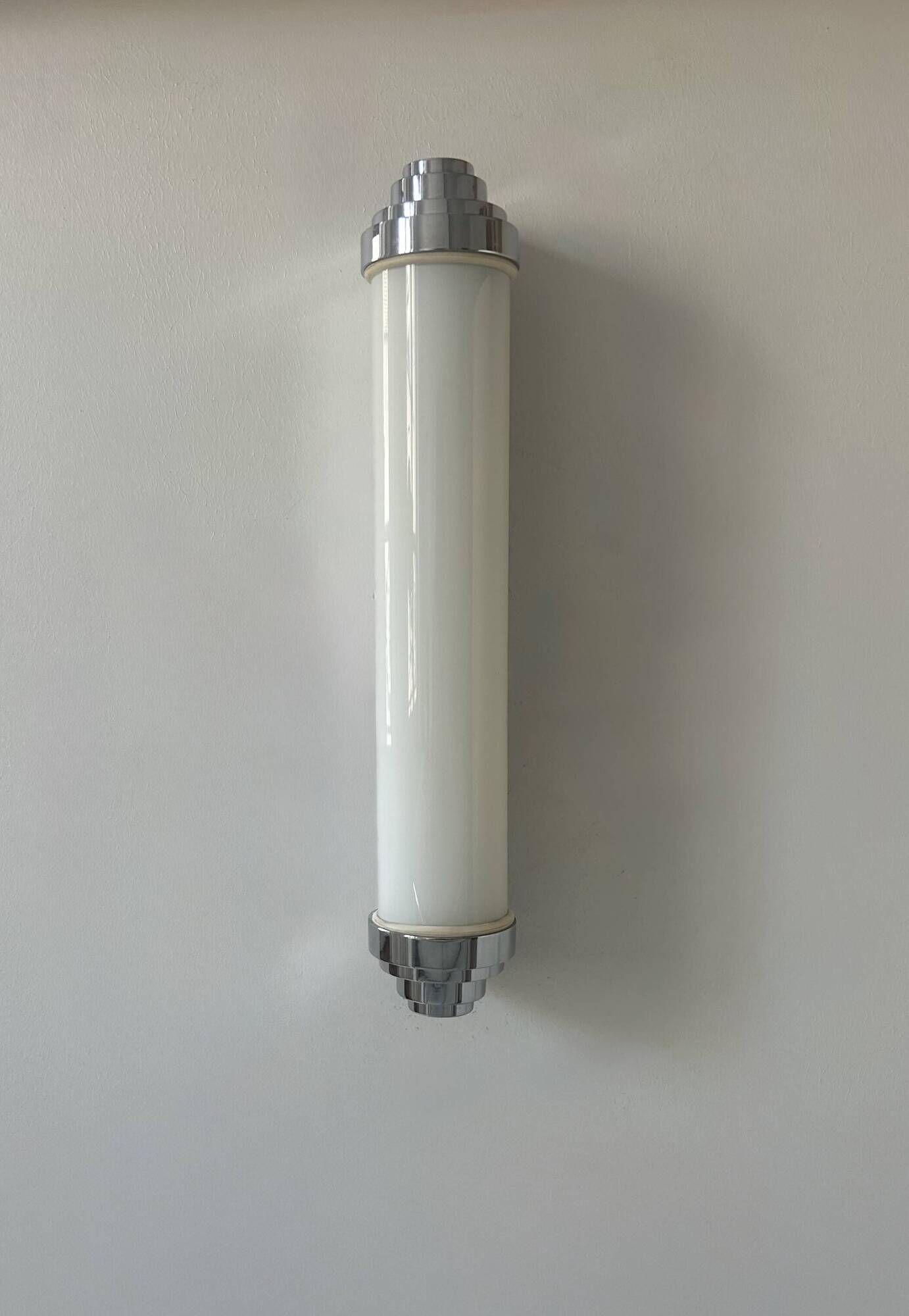 Vintage modernist chrome and opaline wall lamp, France 1980