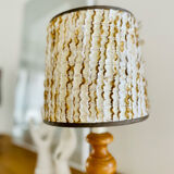 Vintage foot light wood table lamp and wool lampshade