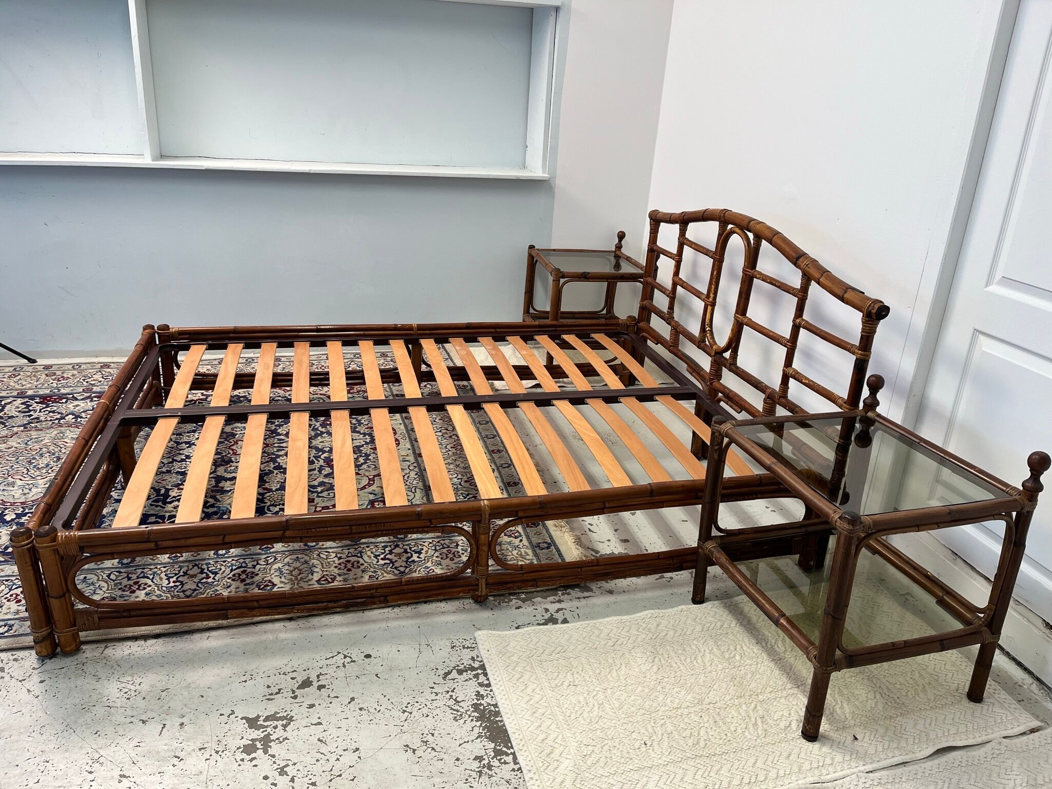 1970s vintage rattan bed