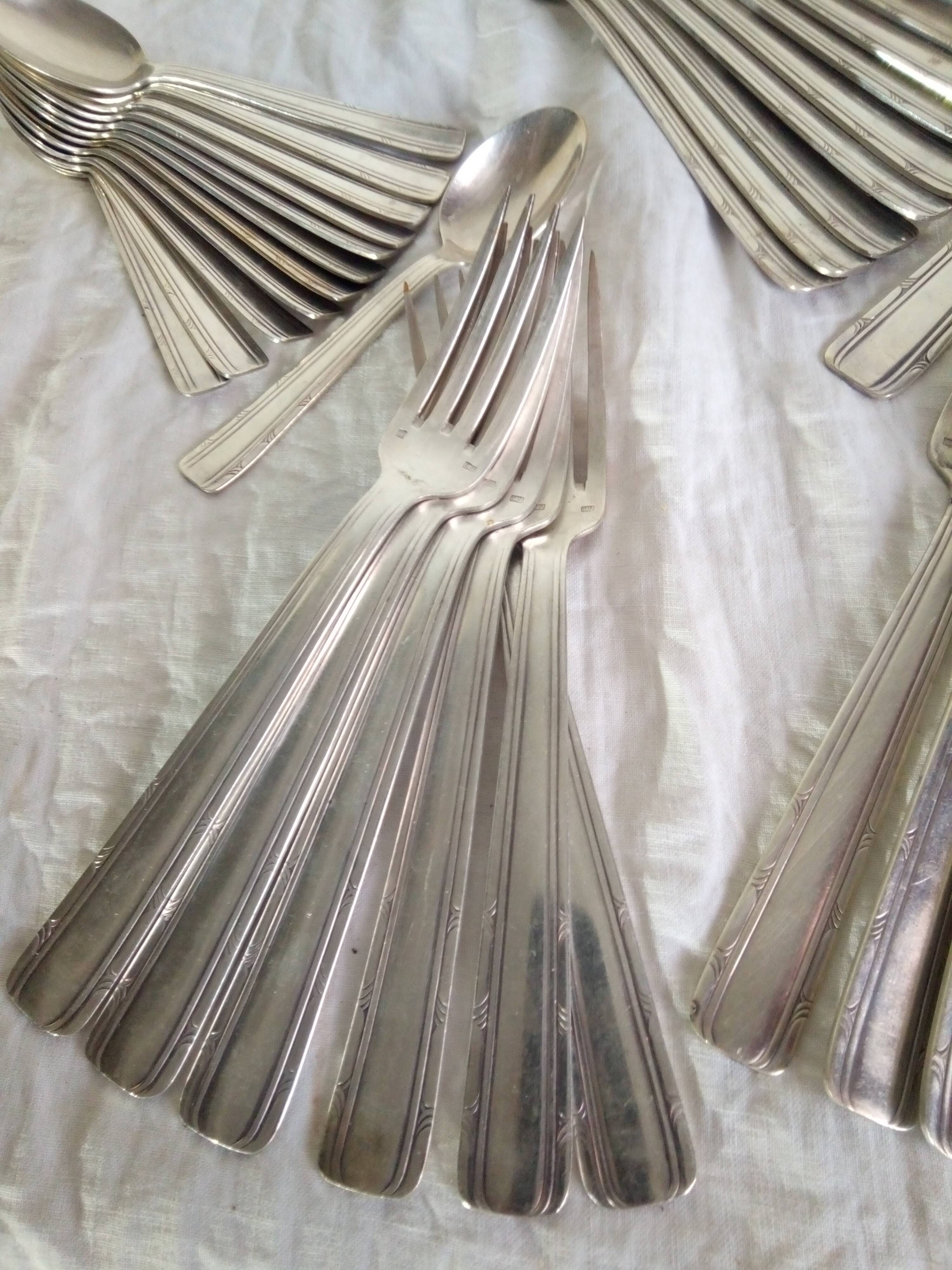 40's silver plated metal cutlery set 36 pieces