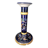 Antique candlestick Faïence from Gien - Renaissance Decor Blue Background - Painted