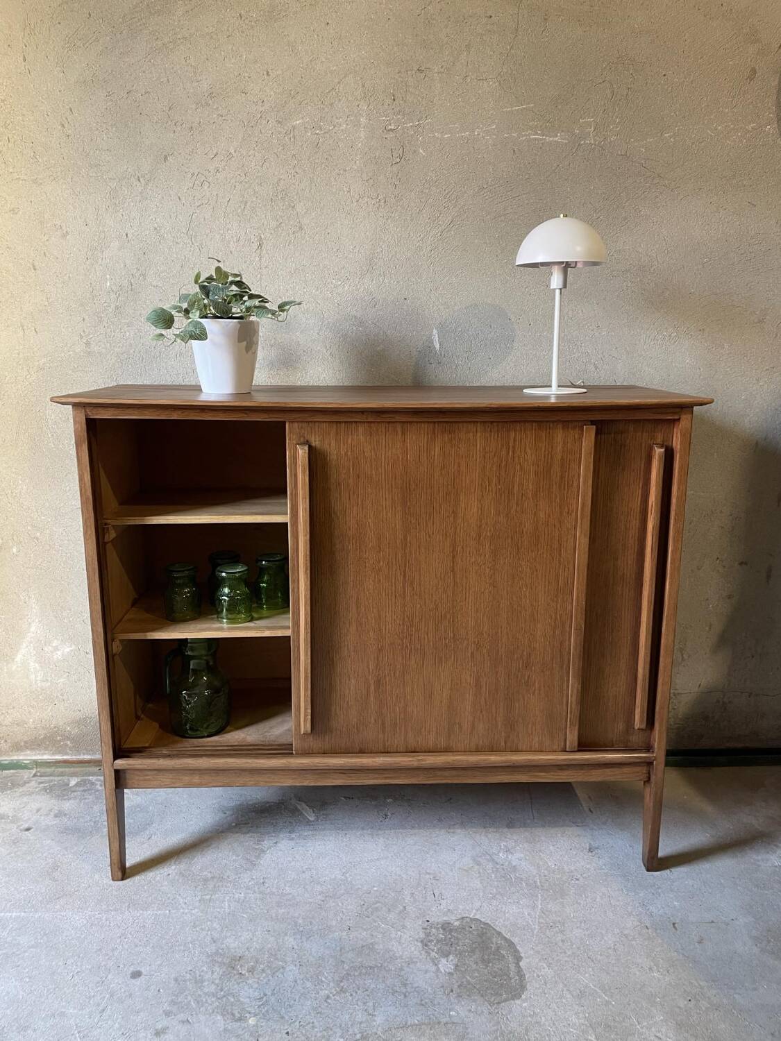 Vintage wooden sideboard sliding doors 60s