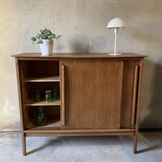 Vintage wooden sideboard sliding doors 60s