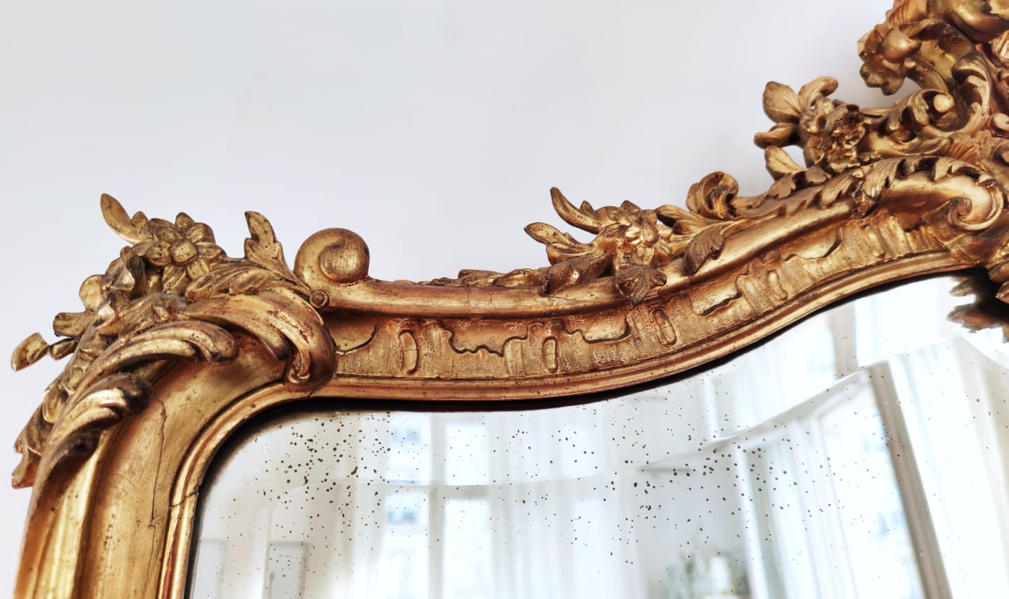 Large gilded mirror louis XV rockery  142x99cm
