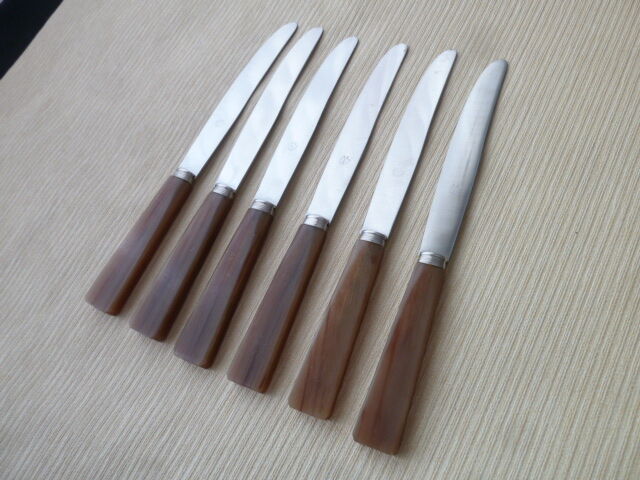 Set of 6 YC Table Knives Stainless Steel and Bovine Horn