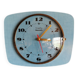 Vintage formica clock rectangular silent wall pendulum "Trophy blue"