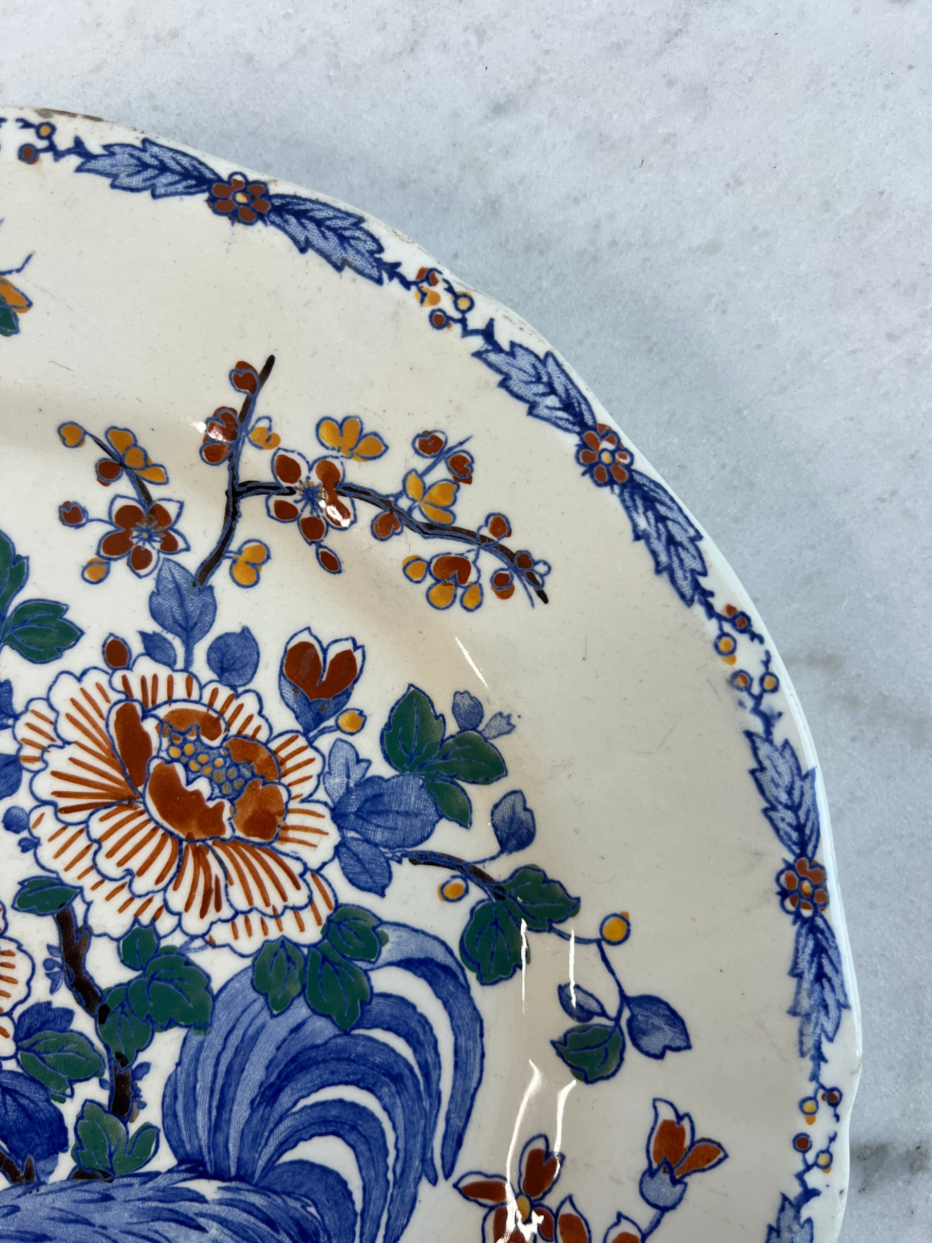 Antique plate in Gien earthenware — model “Rooster with Peonies”