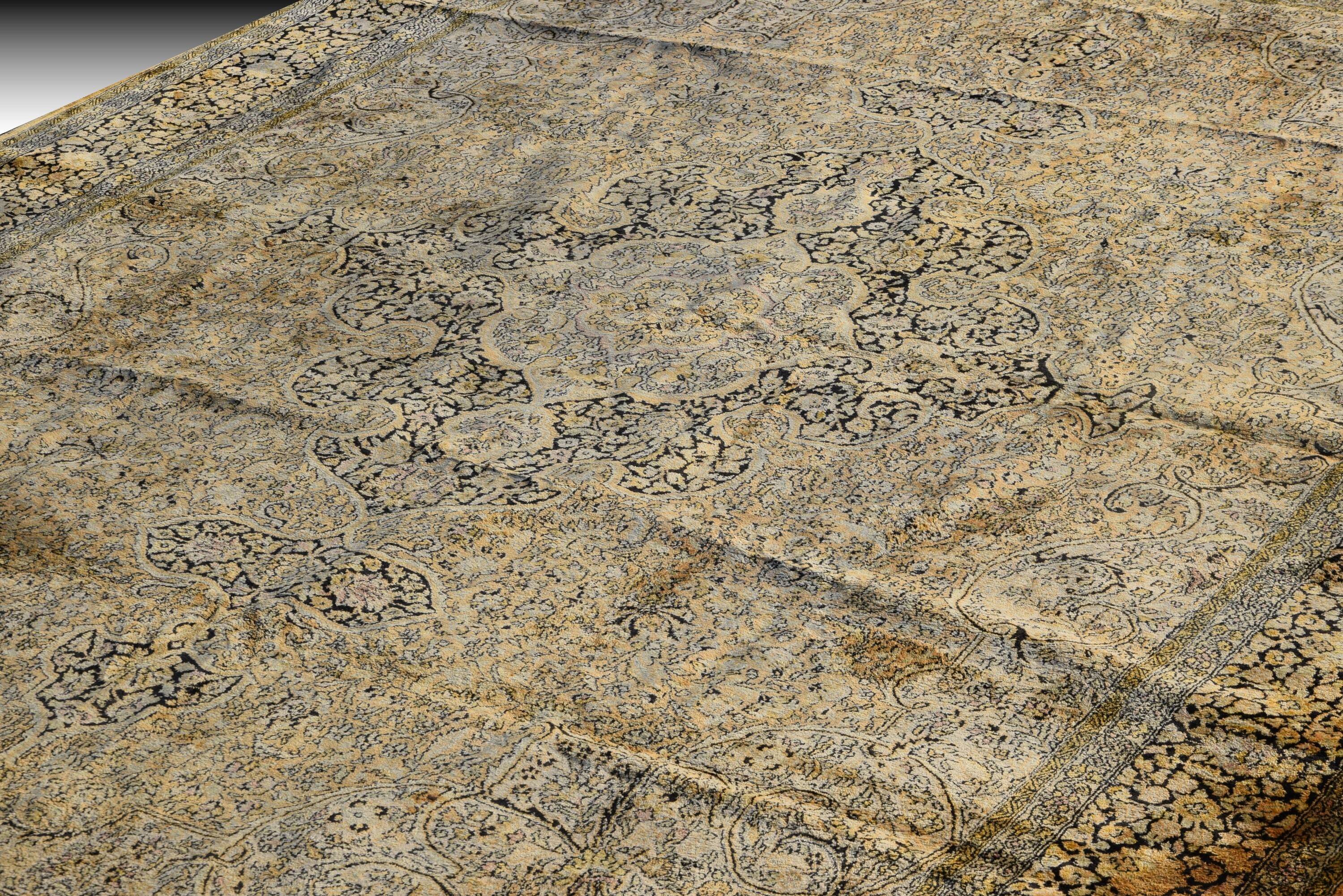 Large kashmir silk rug - india, handmade. - ✔ size: 3.95 x 2.75 metres