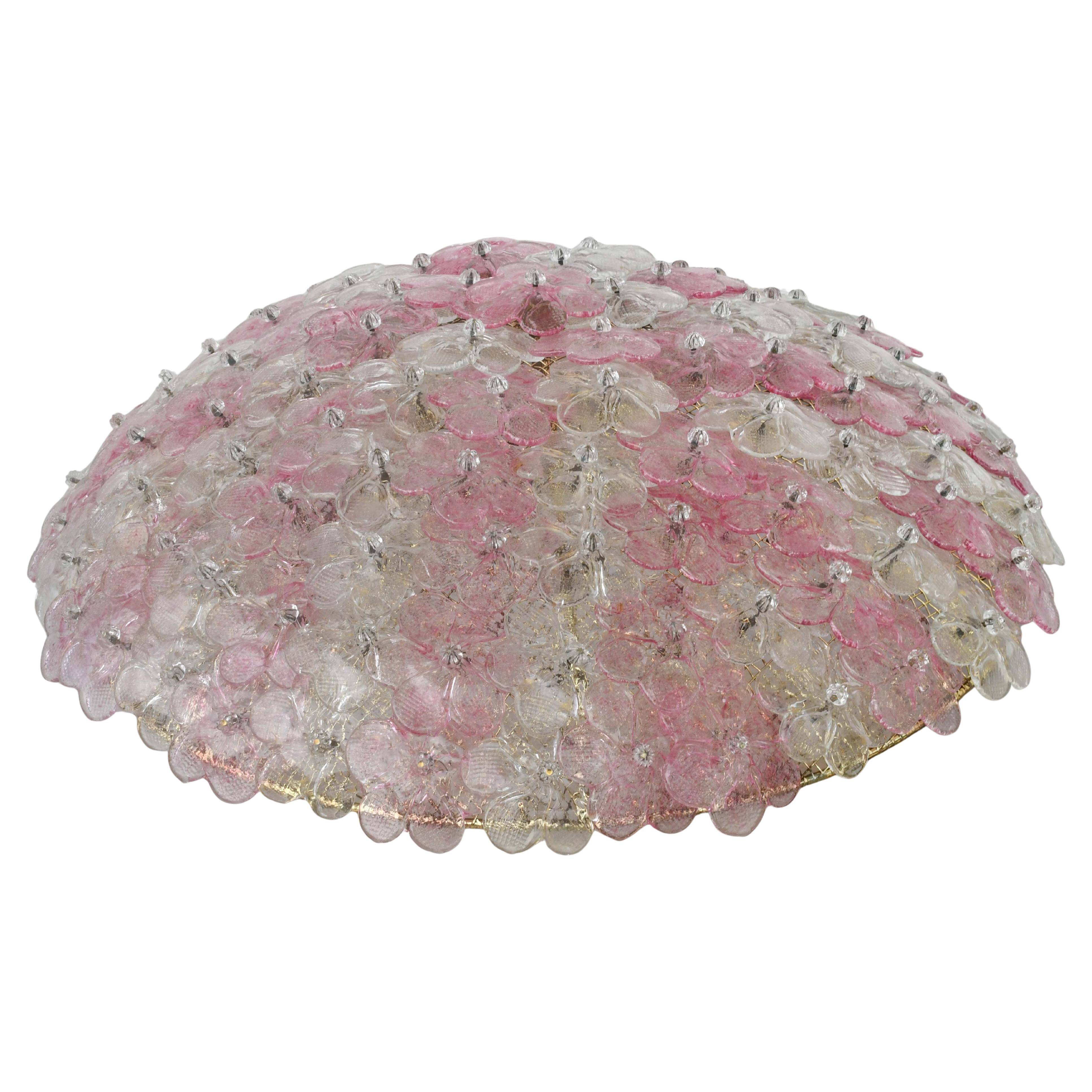 Wonderful Extra Large Size Pink Murano Glass Ceiling Light Flower by Seguso