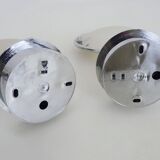 Pair of Italian Fontana Arte Nobi wall lights in chrome metal and satin glass.