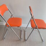 Vintage chrome folding chairs / orange leatherette Soudexvinyl