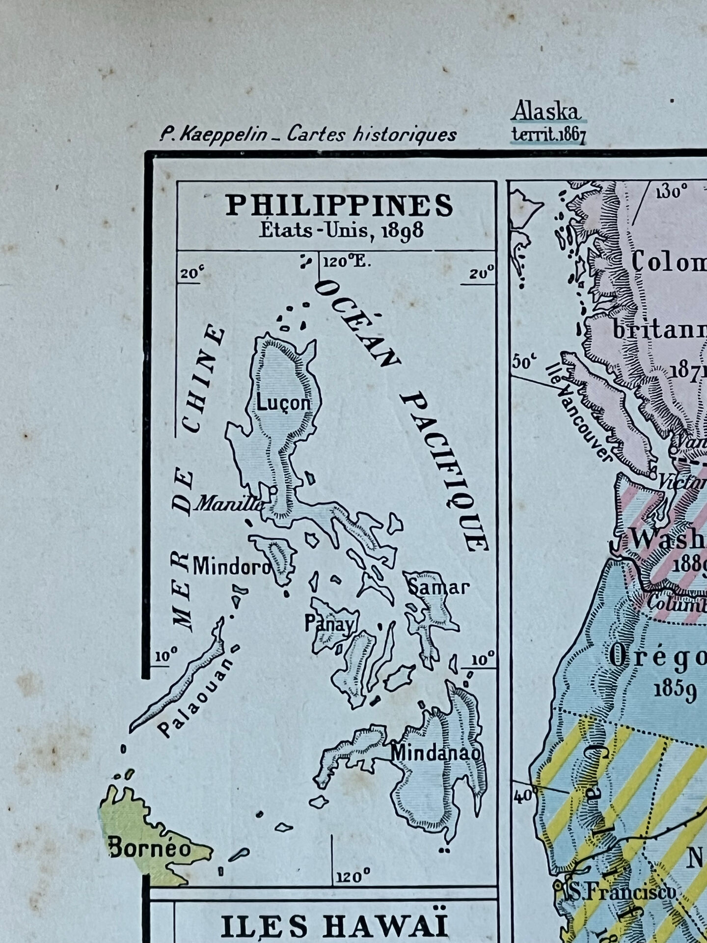 Map 1908 America and Africa 37.5x27.5cm