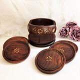 Ensemble de 6 dessous de verres avec support en bois et laiton