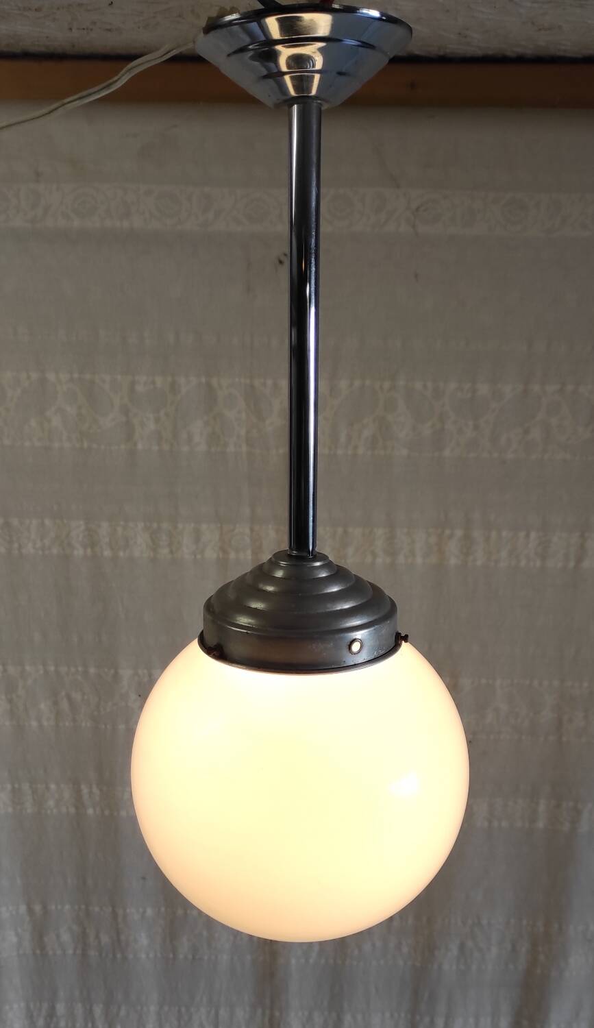 Opaline globe industrial pendant light - mid. 20th century