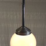 Opaline globe industrial pendant light - mid. 20th century
