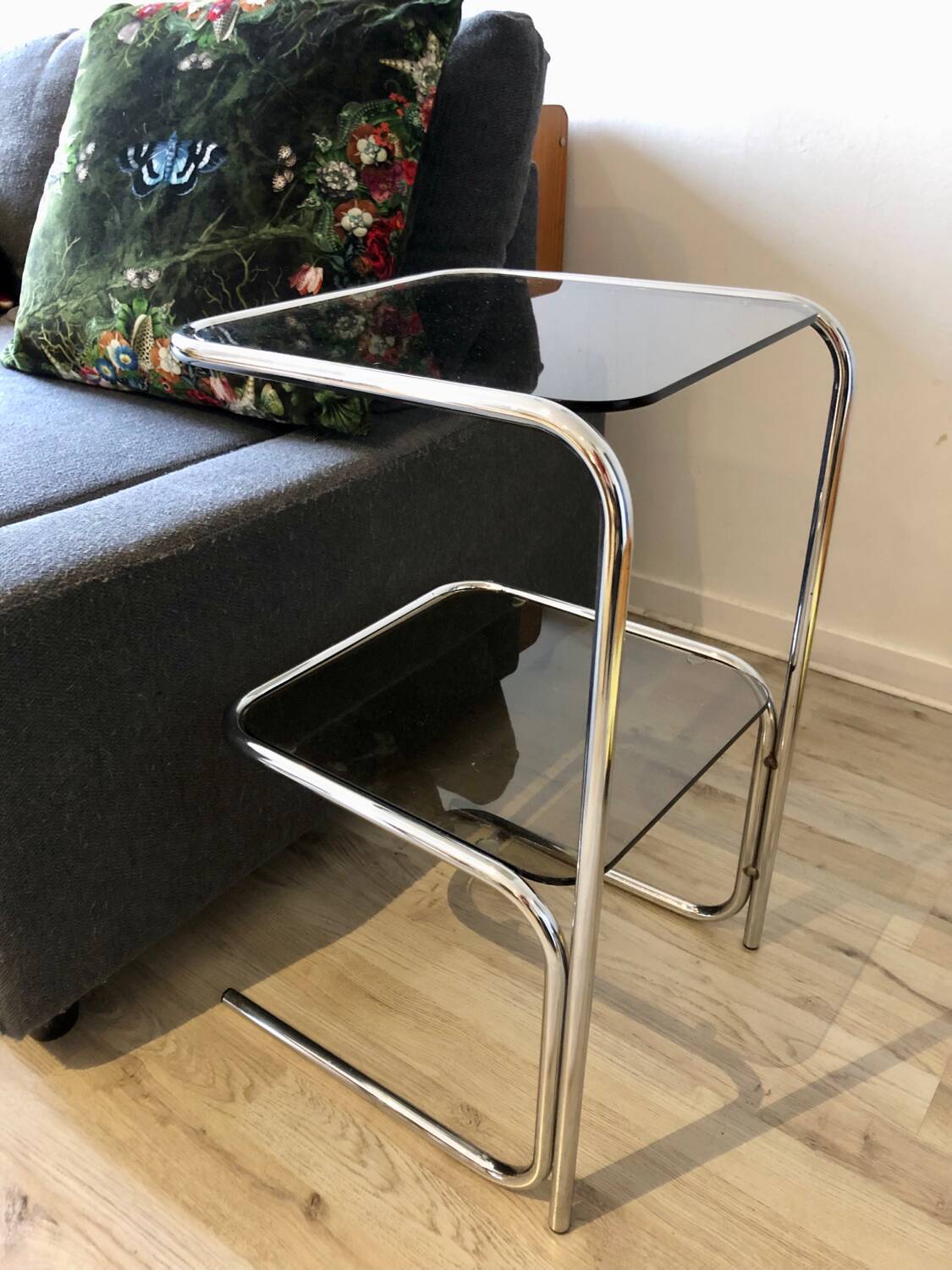 70's chrome pedestal side table