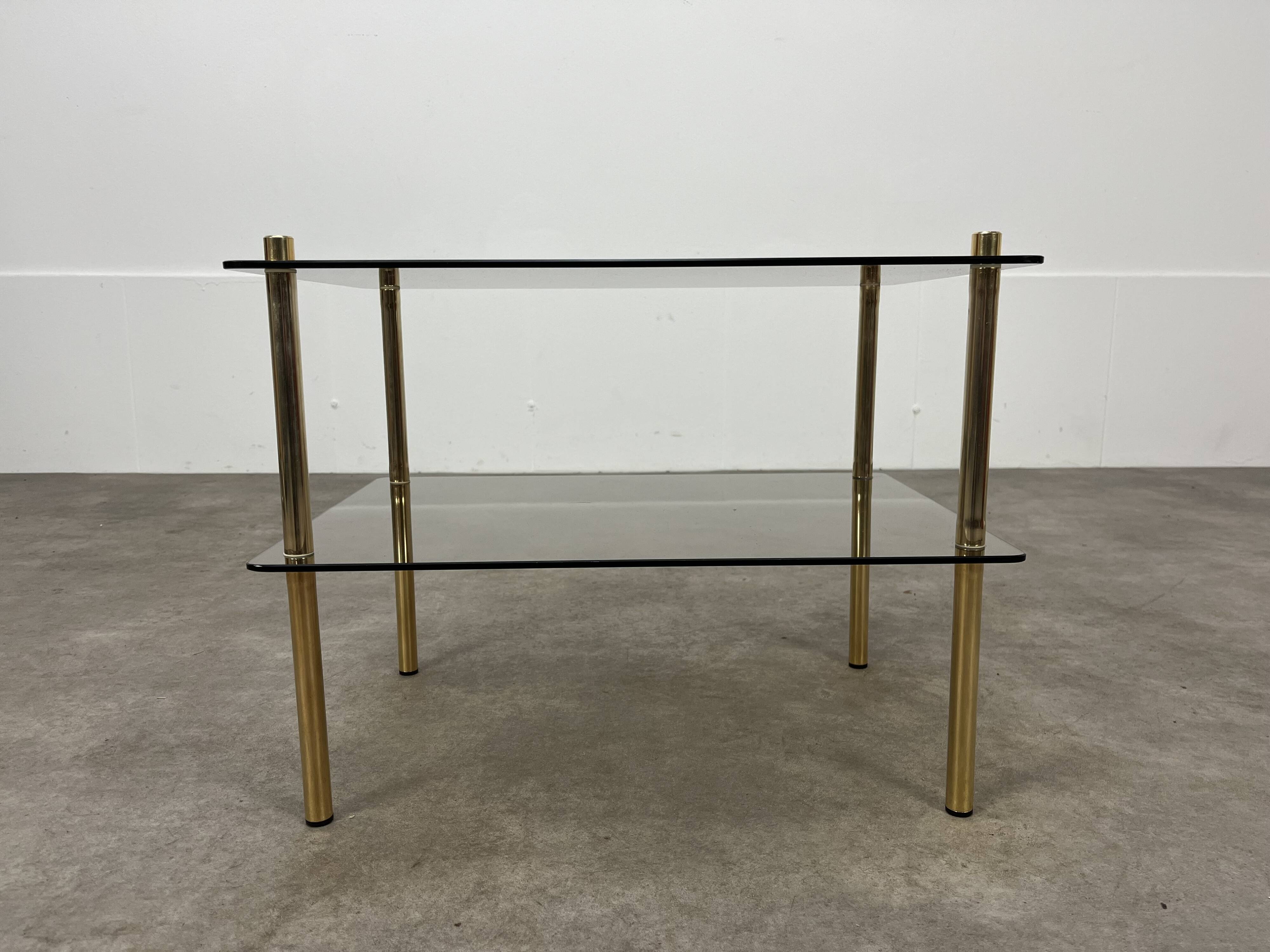 Smoked glass and gold metal side table, 1970s
