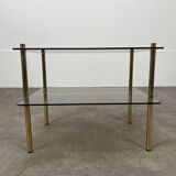 Smoked glass and gold metal side table from the 70s, end table