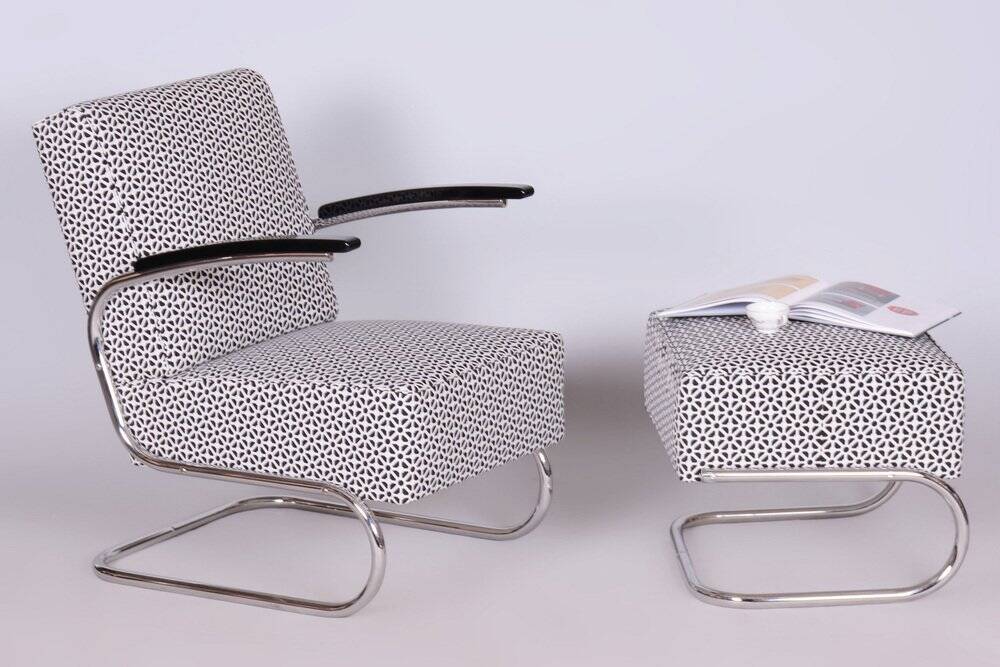 Set of Bauhaus Armchair with Foot Stool from Mücke-Melder, 1930s
