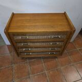 Commode vintage rotin et chêne des années 60