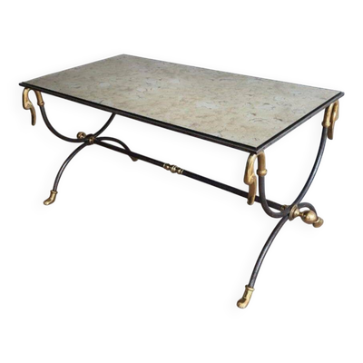 Table basse en acier brossé et laiton