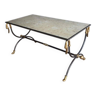 Coffee table in brushed steel and brass