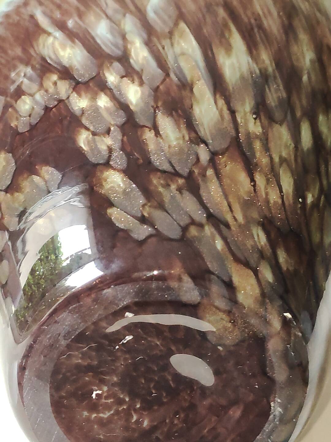 Large Cylindrical Vase in Murano Blown Art Glass/Gold Glitter