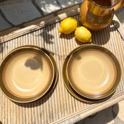 Pair of flat and deep plates in antique stoneware
