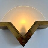 Big mid-century brass and glass design wall lamp - around 1980s