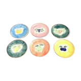 1970s Suite of 6 dessert plates Fruit decoration (lemon, grape, pear ...)