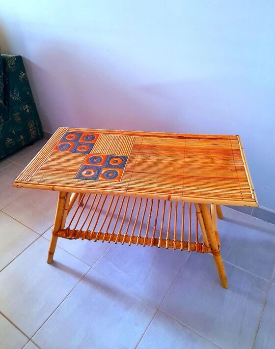 Table basse en rotin Audoux Minet /Capron 1950