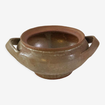 Artisanal stoneware pot - pink brown color