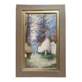 Large Watercolor Painting Signed Christen XIXth Animated Landscape Barbizon