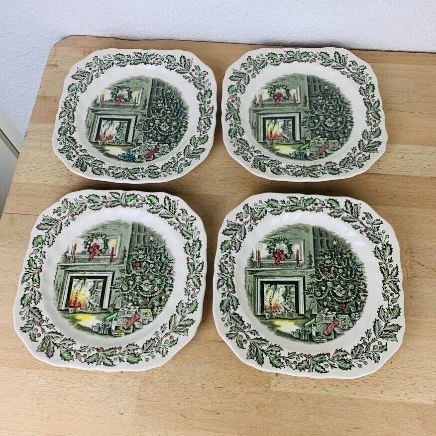 4 dessert plates and cups Merry Christmas Johnson Bros