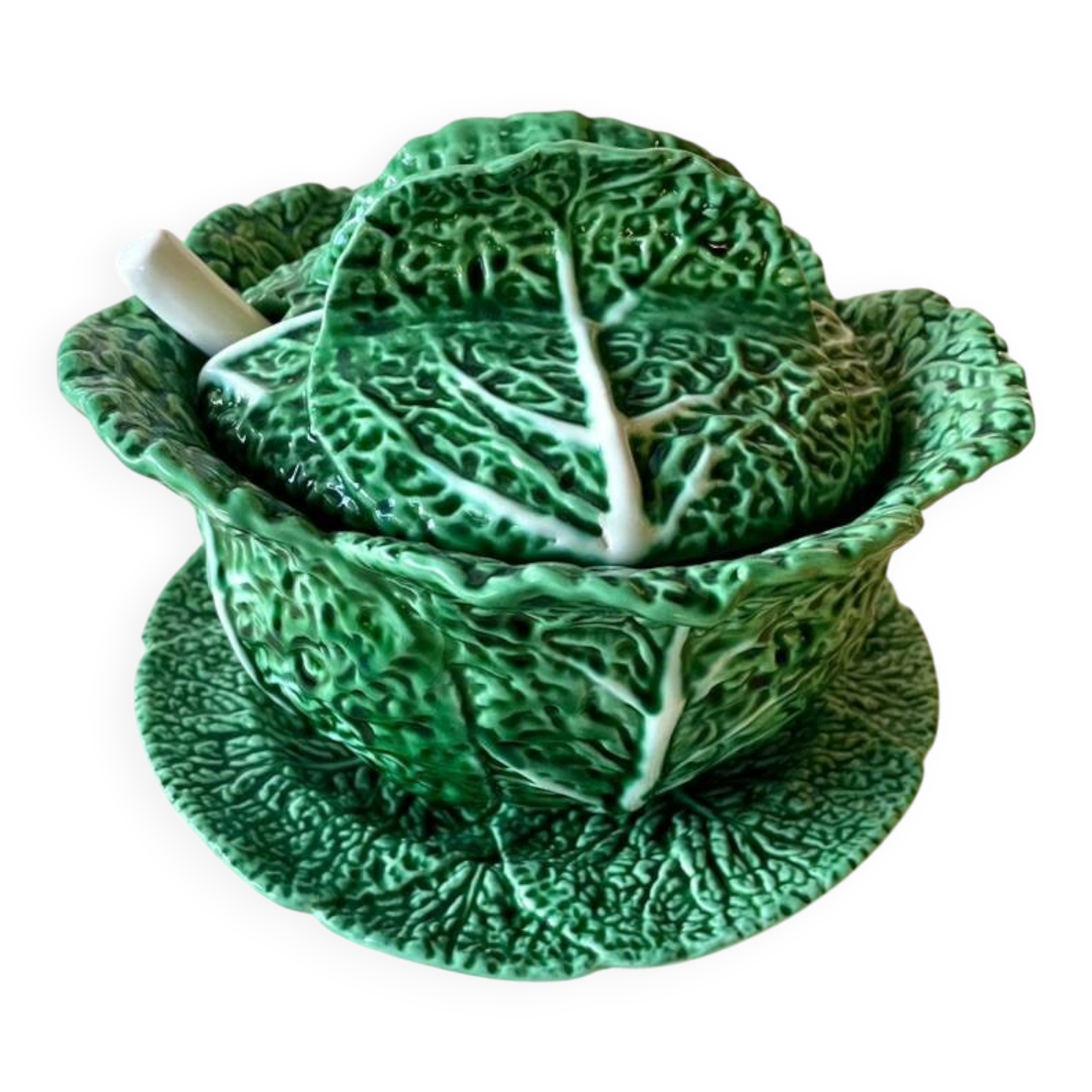 Vintage Bordallo Pinheiro green soup tureen in majolica – Cabbage model 70s