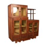 Antique Art Deco display case in Burmese teak with original yellow interior patina